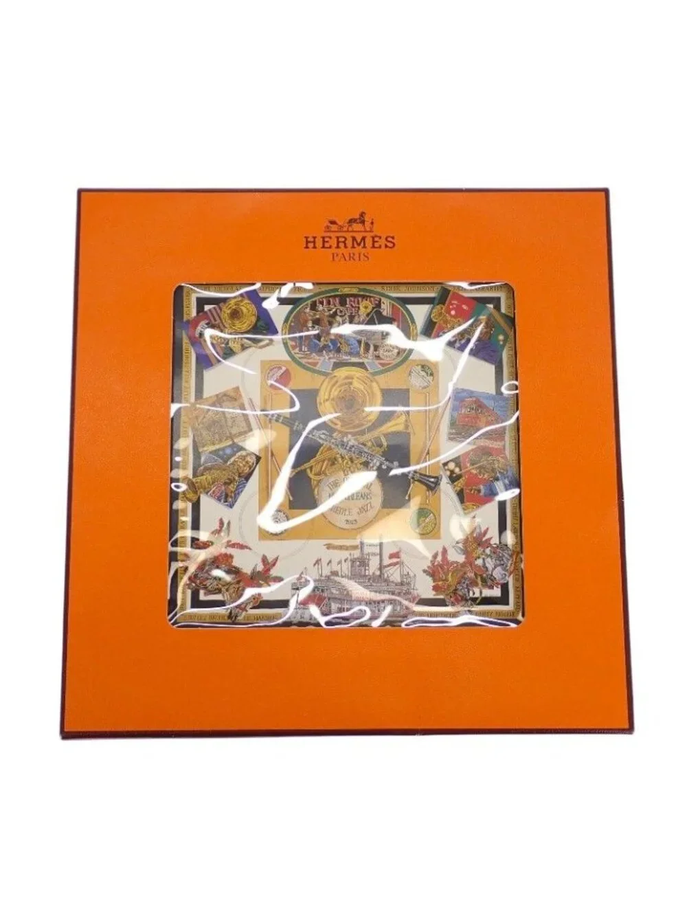 Hermes Carre 90 the Original New Orleans Creole Jazz Vintage Scarf Silk Navy
